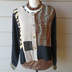 Endless Options Hand Printed Safari Animal Leopard Zebra Stripes Jacket Cardigan